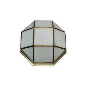 LIGHTOLIER Octagonal White Milk Glass Brass Ceiling Light Flush Mount